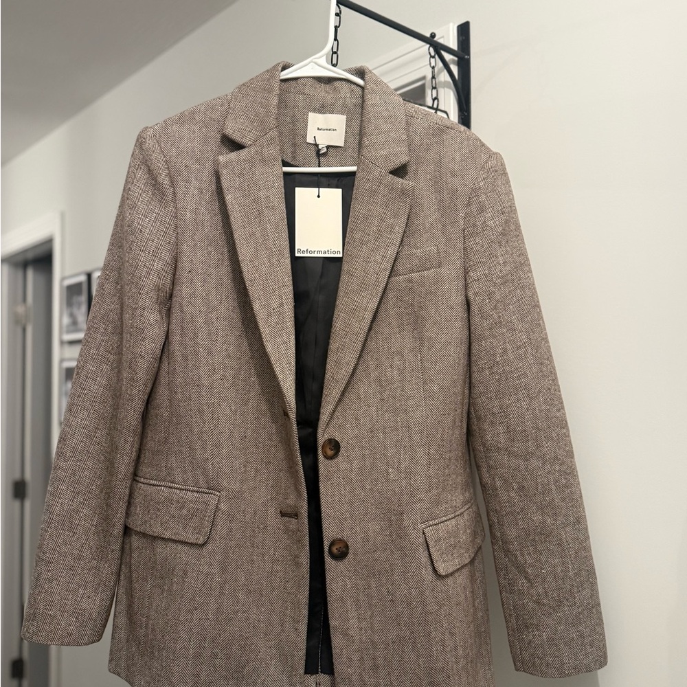 Reformation Brown Herringbone Blazer